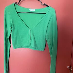 Zara Ribbed V-Neck Cropped Cardigan - Green